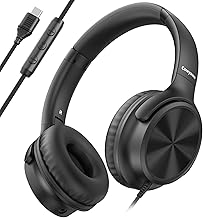 USB-C-Kopfhörer kabelgebunden, Over-Ear-Kopfhörer mit Mikrofon, Lautstärkeregler, HD-Stereo-Sound, faltbare,leichte Kopfhörer für Erwachsene/Teenager/Chromebooks/Laptop/Computer/Reisen,Schwarz Test 2025
