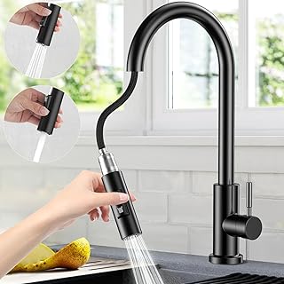 Wasserhahn Küche Schwarz,360° Schwenkbar Spültischarmatur Küche,Hochdruck Küchenarmatur mit Brause Ausziehbar, Edelstahl Heiß Kalt Armatur Küche G3/8'' Verbindung-2- Strahlarten Test 2025