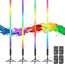 4Stück LED Video Lichtstab 120cm Mit ausziehbarem Stativ,LED Handheld Fotografie Lichtdimmbar und Speicher,Eingebauter Akku 5000mAh,Fernbedienung,RGB-Fotolampe für Spiel-Streaming,Foto-Beleuchtung Test 2025