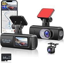 Hodozzy 4K Dashcam Auto Vorne und Hinten Auto Dash Cam mit WiFi Dual Auto Kamera mit APP Steuerung, Loop-Aufnahme, Super Nachtsicht G-Sensor Parken Monitor,Innen mit 64GB SD-Karte Autofahren Recorder Test 2025