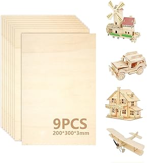 (9 Stück) Sperrholzplatte 3mm, 300 x 200 mm (+/- 0,5 mm), Multiplex platte aus hochwertigem Holz, Perfektes Laser holz für Laubsäge, Brandmalerei, Laserschnitt und CNC Router.