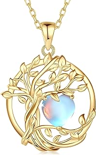 Lebensbaum Geburtstein Kette für Damen Gelbgold Vergoldet Baum des Lebens Edelstein Anhänger Halskette Schmuck Geschenke für Damen Frauen Mädchen, Kettenlänge: 40+5 cm Test 2025