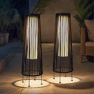 TRIROCKS Außenstehlampe, 2-Teilige Solarbetriebene Laterne, Geflochtene Solar-Terrassenlampe mit Olifen-Seil, Wasserdichtes Rattan-Solar-Decklicht für Terrasse, Garten, Rasen, Hof (Schwarz) Test 2025