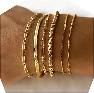 6-stückiges Set goldfarbene 14K Edelstahlarmbänder für Frauen - Charm-Armbänder, wasserdicht, hochwertiger Schmuck