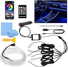 Auto LED Innenbeleuchtung,6M/ 6 in 1 RGB Auto Innenraumbeleuchtung,App+Fernbedienung Control steuerbare Innenbeleuchtung Laser,12V Led Atmosphäre Licht Autos,Mehrfarbige Ambientebeleuchtung Test 2025