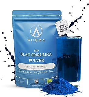 Aligma Bio-Spirulina-Pulver blau 75 Gramm | 100% natürliches Phycocyanin für Smoothies – leuchtend blauer Lebensmittelfarbstoff und proteinreicher Inhaltsstoff | Wiederverschließbare Verpackung