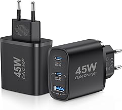 2er-Pack USB C Ladegerät 45W Netzteil GAN für iPhone/Samsung Galaxy S25/S24/S23/S22/S21 iPhone 16/15/14/13/12/11 Pro Max,3 Port Typ C USB Mehrfach PPS Schnellladegerät (Schwarz)