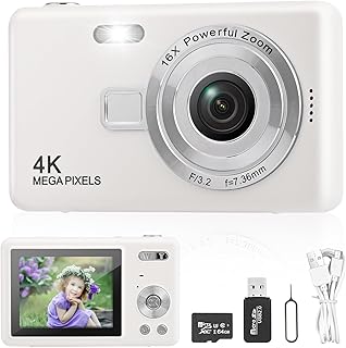 Digitalkamera Fotokamera mit 64GB Karte, 1080P FHD 40MP Kinder Kamera 2.4" LCD, Wiederaufladbare Kamera fotokamera mit 8X Digitalzoom digicam für Kinder, Erwachsene, Mädchen, Jungen (Weiß) Test 2025
