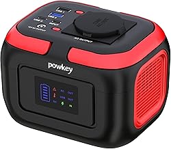 Powkey Tragbare Powerstation 26400mAh/97.68Wh, Powerbank mit Steckdose 120W 230V AC Ausgang 12V 6A DC, Notstromaggregat mit LED und SOS, Solargenerator für Camping Reisen,Solarpanel Nicht Dabei Test 2025