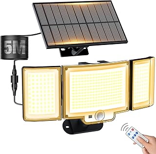 Peasur Solarlampen für Außen mit Bewegungsmelder,366 LED Solar Aussenleuchte Wandleuchte mit Fernbedienung,3Modi Licht 270° IP65 Wasserdicht Solarleuchte Aussen Garten mit 5m Kabel-warmweiß Test 2025