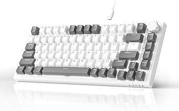AJAZZ AK820 Mechanical Keyboard, 75% Hot Swappable Wired Keyboard with Volume Control Knob, PBT Keycaps, Five-Layer Sound Insulation Pad, 82-Key Gaming Keyboard, Grey White Test 2025