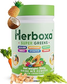 Herboxa SUPER GREENS – Grüne Helfer Entgiftungspulver – Enthält Chicoréewurzel, Zink und Chrom – Kokosnuss-Ananas-Geschmack – 50 Portionen Test 2025