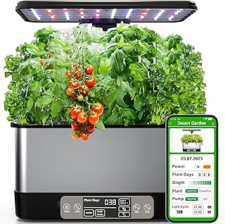 Hydroponik Anzuchtsystem Indoor Garten, Smart Indoor Kräutergarten mit Wachstumslicht, In Door Gardening System 8 Pods, APP & WiFi Steuerung, Auto Timer, Leise Pumpe, Edelstahl, Geschenk für Frauen