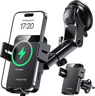 MOKPR Handyhalterung Auto mit Ladefunktion, 15W Handyhalterung Auto Induktives Laden für Entlüftungsclips/Instrumententafel/Windschutzscheibe für iPhone 16/15/14/13, Galaxy S24 usw (Schwarz) Test 2025