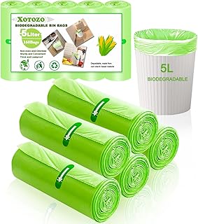 5-Liter-Müllbeutel, 160 Beutel, biologisch abbaubare Lebensmittelabfallbeutel, 5 l, starke kompostierbare Müllbeutel, Recycling, abbaubarer Müllsack für Küche, Bad, Garten, Büro, Grün, 40 x 45 cm Test 2025