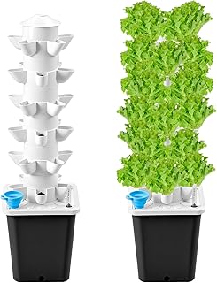 QWORK® Hydroponik Turm Kit 6 Etagen 30 Löcher Pflanzturm Hydroponisches Anzuchtsystem für Kräuter, Obst und Gemüse