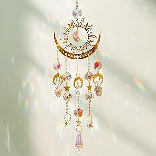 Sonnenfänger Kristall Fenster Sonnenfänger Kristall Windspiel Regenbogen Sonnen Mond Anhänger Kristalle für Fenster Party Zuhause Gartendeko Test 2025