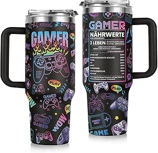 Gamer Geschenk, Geschenke für Männer, Geschenkidee für Computerspieler, Gaming-Fans und Zocker, Geburtstagsgeschenk, Geschenke für Papa Freund Mann, 40 OZ Thermobecher mit Deckel und Strohhalm Test 2025