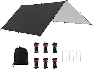 Milageto Hängematte Regenfliege Campingausrüstung Sonne Baldachin mit Tragbeutel wasserdichte Mehrzweck für Outdoor -Abenteuer einfache Baugruppe, Black S Test 2025