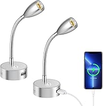 2er LED Leselampe 12V Wohnmobil, 3W 3000K Wandleuchte Bettlampe mit Flexible Schwanenhals und USB-Ladeanschluss DC12-24V Spot für Boot, Yacht, Auto, Van Wohnwagen Innenbeleuchtung, Silber Test 2025