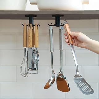 Schwarzer Unterschrank-Küchenutensilienhaken, 360° drehbarer Utensilienaufhänger für Küche und Badezimmer, Hängeregal für Werkzeug/Handtuch/Messer/Schaufel Test 2025