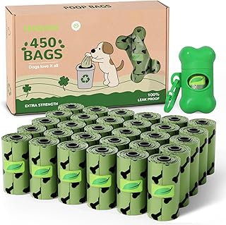 Hundekotbeutel, 450 Rollen, Auslaufsicher, Extra dick, Kompostierbar, leicht abreißbar, mit Spender, für Spaziergänge im Freien, Grün