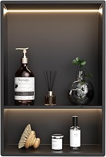 30 x 45 cm Duschnische Edelstahl mit LED 3000K warmes LED-Licht(Nicht dimmbar), Wandnische Dusche Lagerung, Keine Fliesen Erforderlich, Wasserdichtes Doppelnische, Schwarz Test 2025