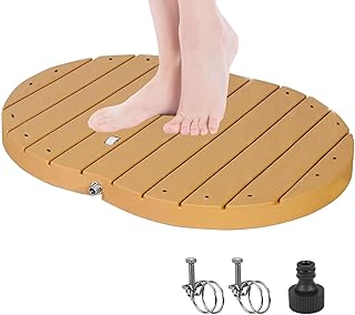 Gartendusche Bodendusche Außendusche Saunadusche Campingdusche 70x55 cm Rechteck Fontänenhöhe bis 4 m einstellbar Einstellbar Fußrad, Aluminium/WPC, rutschfeste Standfläche Wetterfest, Holzo