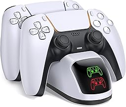 PS5 Controller Ladestation für Dualsense Controller - PS5 Zubehör für PlayStation 5 DualSense Controllers, Doppelte Ladestation mit 2 Std Schnellladung, Intelligenter Chip - Weiß Test 2025