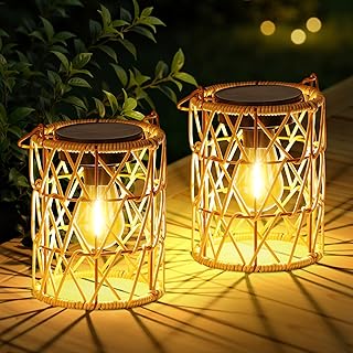 Solarlampen für Außen Hängend, 2 Stück Solar Laternen für Draußen im Handgestrickte mit Hell LED-Glühbirne, Wasserdicht Boho Solar Lampions für Außen Tisch Balkon Garten Deko Weihnachten