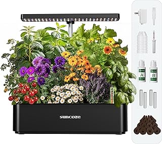 SUNCOZE Hydroponisches Anzuchtsystem, Smart Garden 12Pods, Indoor Kräutergarten Set mit LED-Wachstumsleuchte, 4L Wassertank, höhenverstellbar, leise intelligente Pumpe, für Zuhause, Küche, Schwarz