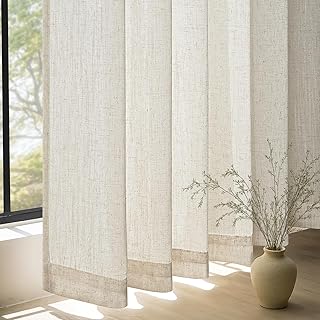 Topfinel Vorhänge Gardinen mit Kräuselband Wohnzimmer Modern Vorhang Beige Natural Boho Leinen Schlafzimmer 140x245cm Leinenoptik Gardine Halbtransparent 245x140cm für Schienensystem 2er Set