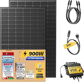 900W Balkonkraftwerk - Balkonkraftwerk 800W komplett Steckdose - neuester 800 Watt Wechselrichter - Solaranlage Komplettset - 450W bifaziale Solarmodule inkl. Zubehör - 3m Kabel