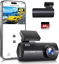 GKU 4K Dashcam Auto,Dashcam Auto vorne,Mini Auto Kamera mit integriertem WLAN,170° Weitwinkel,Nachtsicht,WDR,24H Parküberwachung,Loop-Aufnahme,G-Sensor,Dash cam Vorne inklusive 64GB SD Karte