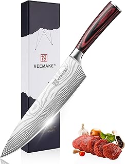 KEEMAKE Küchenmesser Kochmesser 20cm, Profi Messer Küche aus Edelstahl mit Klingenschutz, Scharf Chefmesser Allzweckmesser für Fleisch Gemüse Fisch Test 2025