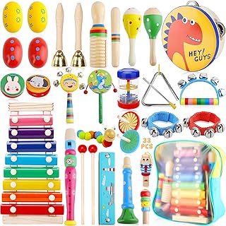 33Stück Musikinstrumente für Kinder, Musikinstrumente Musical Instruments Set, Holz Percussion Set, Xylophone für Kinders, Percussion Instrumente Kinders, Montessori Spielzeug ab 1 2 3 Jahre Test 2025