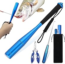 Fischtöter Angelzange 3-teiliges Angelzubehör Hakenlöser Fischbetäuber Set Aluminium Fisch Totschläger Angeln Zange Disgorger Forelle Angel Werkzeug mit Tasche (Blau)