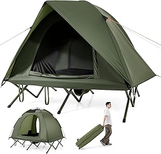 FANTASK Feldbett mit Zelt 2 Personen, Camping-Ausrüstung mit Regenschutz, 2 Netztüren, Dachfenster & Rolltasche, Outdoor-fähige Unterkunftsbett, bis 300 kg, 194 x 145 x 150 cm Test 2025