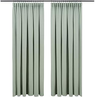 Blumtal Verdunklungsvorhänge Kräuselband 175x140 cm im 2er Set - Oeko-TEX zertifizierte Vorhänge Blickdicht - Verdunklungsvorhang - waschbare Vorhänge mit Kräuselband für Schiene in Grün