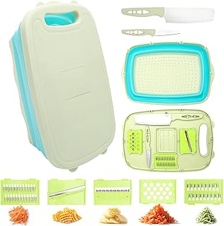 Multifunktionales Schneidebrett, 9 in 1 Faltbares Schneidebrett, Küchenschneidebrett, Schneidebrett Set mit Gemüseschneider, Tragbares Abflusskorb für Camper Zubehör, Grillen & Outdoor Test 2025
