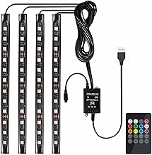 Favoto LED Innenbeleuchtung Auto 4x12 – USB Auto Innenraumbeleuchtung mit IR Fernbedienung RGB Atmosphärenlicht Lichtleiste für Innenraum