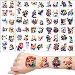 Tier Tattoos für Kinder, 10 Blätter Wasserfarben Tiere Temporäre Tattoos, Kinder Tattoo Hautfreundlich, Schultüte Füllung, Mitgebsel Kindergeburtstag Test 2025