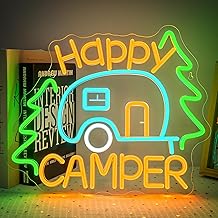 Happy Camper Neon Schild Camping Led Schild Dimmbar Glücklicher Camper Led Schriftzug Wohnmobil Leuchtschilder Wand Decor für Camping,Picknicks,Biwak,Zeltplatz,Terrasse,Garten,Geschenke Test 2025