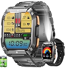 2025 Smartwatch Herren Militär mit 1000mAh Akku/LED Taschenlampen, 2.01" AMOLED Outdoor Smartwatch mit Telefonfunktion, 5ATM Wasserdicht Fitnessuhr, 113 Sportmodi, Pulsmesser/Schlafmonitor/iOS Android Test 2025