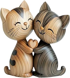 Holzskulptur Eines Katzenpaars, 2D-Flache Schreibtischdekoration, Katzen Deko Aus Naturholz, Katze Figur Als Minimalistische Schreibtischdekoration, Für Wohnzimmer, Büro, Geschenk Test 2025