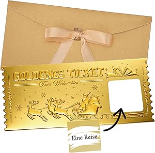 Goldenes Ticket, Gutscheinkarte Weihnachten Gutschein zum selber ausfüllen mit Rubbelaufkleber Rubbellos selber machen Weihnachtsgeschenke für Frauen Männer Kinder Test 2025