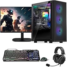 Basic Gaming Komplett PC Set Ryzen 3 3200G, 16 GB DDR4, 1000 GB SSD M.2, Win 11 Pro 64bit + 24 Zoll 100hz Gamer Monitor + Tastatur, Maus, Headset Bundle, WLAN