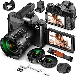 Digitalkamera 6K 64MP Kamera Fotokameras mit WiFi, 64GB TF Karte, Mikrofon, Autofokus, 16X Zoom,180° Klappbarem Display für Selfies Kompaktkamera für YouTube, Anfänger, Makro und Weitwinkelobjektiv Test 2025