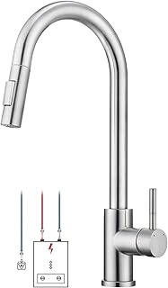 Niederdruck Armatur Küche, 360° Drehung Wasserhahn Küche mit Ausziehbare Brause, Küchenarmatur mit 3 Anschlüsse, Zwei Wasserstrahlarten Armatur Küche, Mischbatterie Küche für Boiler Gebürst Test 2025