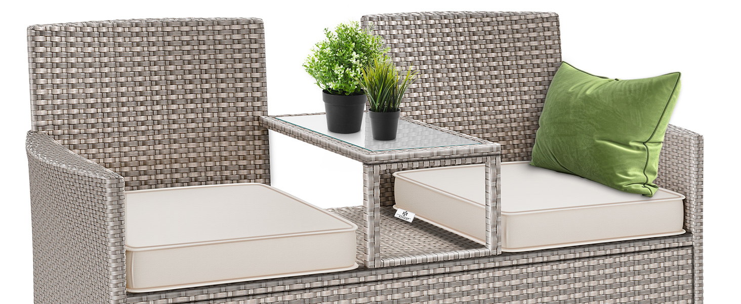Gartenbank Polyrattan 2-Sitzer Grau Inkl. Schutzcover